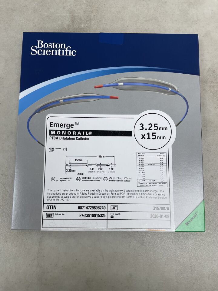 391891532 - BOSTON SCIENTIFIC - Emerge Monorail PTCA Dilatation Catheter - 3.25mm x 15mm, (BX/1) - ( Expiry Date: 2026-01-08 )