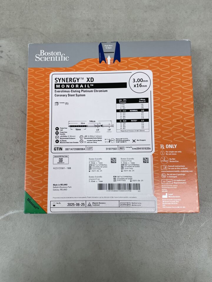 394181630 - BOSTON SCIENTIFIC - SYNERGY XD Everolimus-Eluting Platinum Chromium Coronary Stent System - Monorail - 3.00mm x 16mm, (BX/1) - ( Expiry Date: 2025-06-25 )