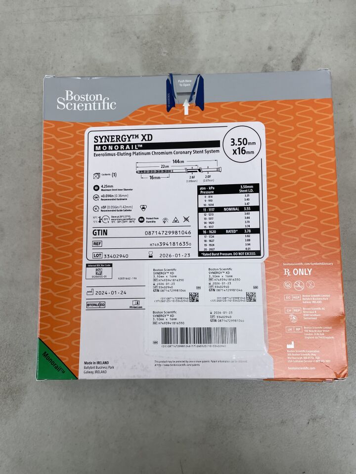 394181635 - BOSTON SCIENTIFIC - SYNERGY XD Everolimus-Eluting Platinum Chromium Coronary Stent System - Monorail - 3.50mm x 16mm, (BX/1) - ( Expiry Date: 2026-01-23 )