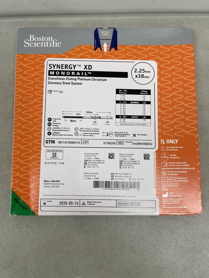 394183822 - BOSTON SCIENTIFIC - SYNERGY XD Everolimus-Eluting Platinum Chromium Coronary Stent System - Monorail - 2.25mm x 38mm, (BX/1) - ( Expiry Date: 2025-05-15 )