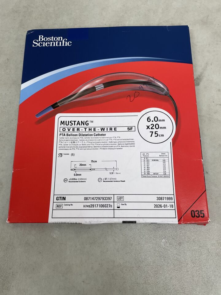 3917106027 - BOSTON SCIENTIFIC - Mustang OTW PTA Balloon Dilatation Catheter - 6.0mm x 20mm x 75cm, (BX/1) - ( Expiry Date: 2026-01-18 )