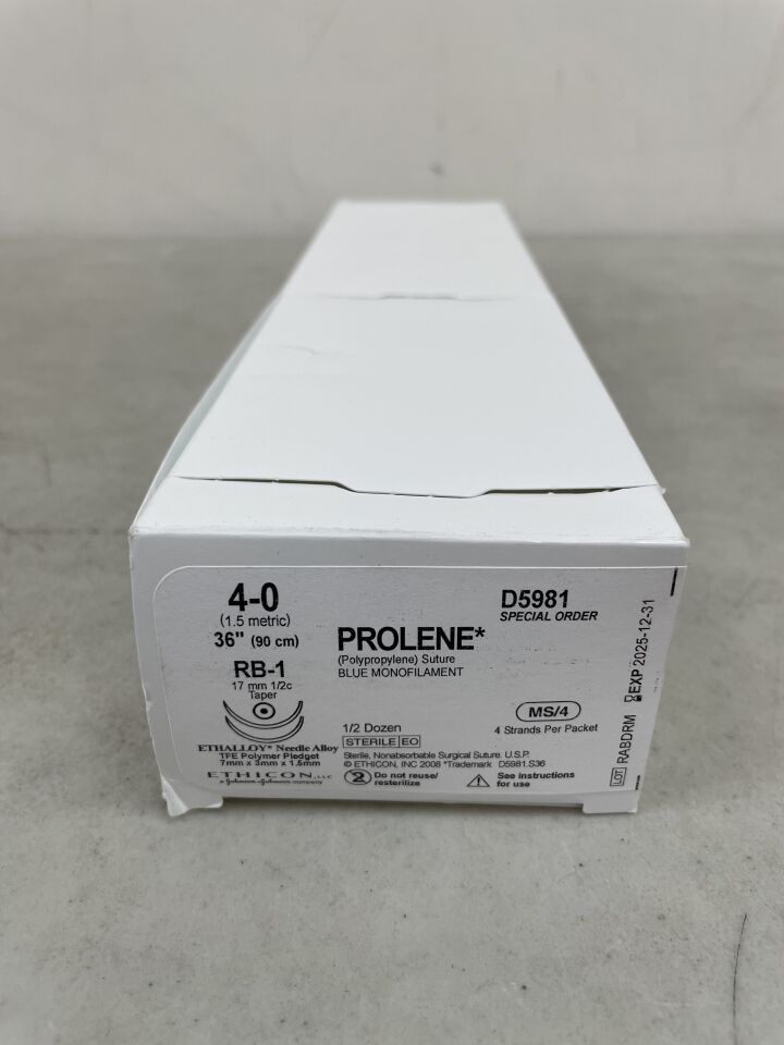 D5981 - ETHICON - Prolene Non-Absorbable Monofilament Polypropylene Suture, Size 4-0, 36 in. Length, RB-1 Needle, (BX/6) - ( Expiry Date: 2025-12-31 )