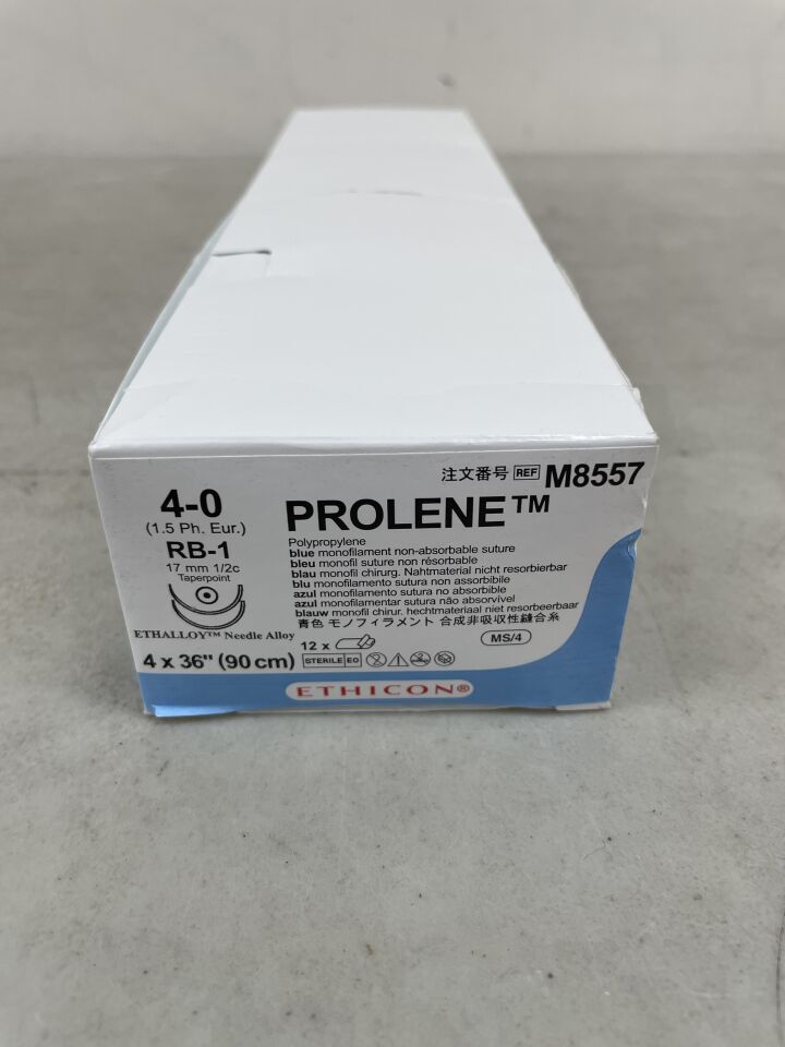 M8557 - ETHICON - Prolene Non-Absorbable Monofilament Polypropylene Suture, Size 4-0, 36 in. Length, RB-1 Needle, (BX/12) - ( Expiry Date: 2025-11-30 )