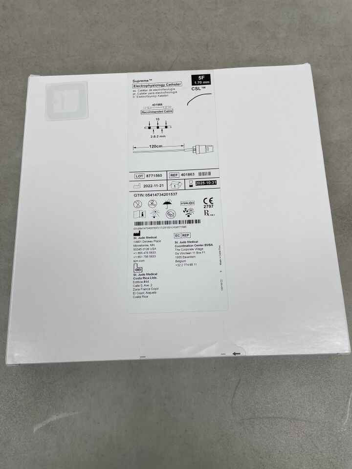 401863 - ST JUDE MEDICAL - Supreme Electrophysiology Catheter: 2/8/2mm Decapolar CSL 5F x 120cm, (BX/1) - ( Expiry Date: 2025-10-31 )