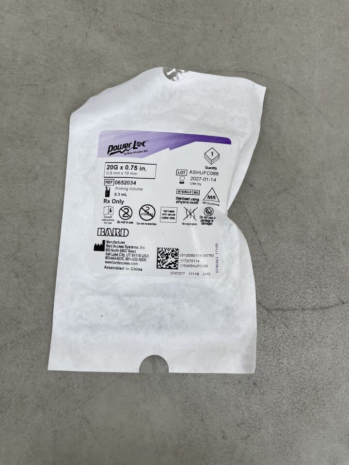 652034 - BARD - PowerLoc Safety Infusion Set w/o Y Site 20G x 0.75", (EA) - ( Expiry Date: 2027-01-14 )