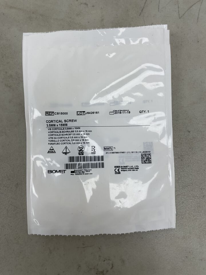CS15000 - BIOMET - Cortical Screw, 3.5 x 15mm, (EA) - ( Expiry Date: 2099-12-31 )