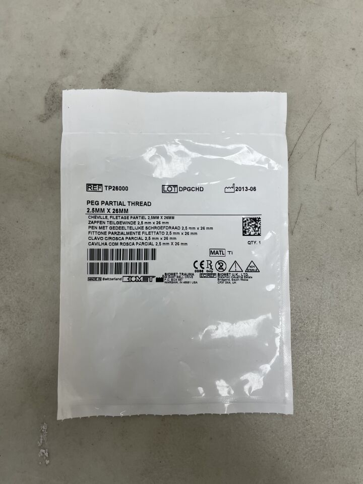 TP26000 - BIOMET - Peg Threaded, 2.5 x 26mm, (EA) - ( Expiry Date: 2099-12-31 )