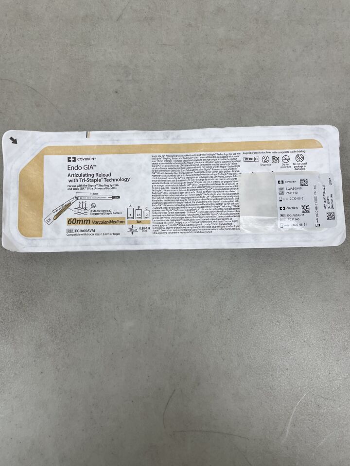 EGIA60AVM - COVIDIEN - Endo GIA Standard Tip Vascular/Medium Tissue Articulating Stapler Reload, Tan, 60 mm Size, (EA) - ( Expiry Date: 2030-08-31 )