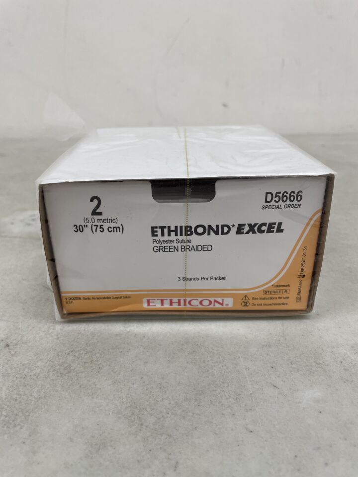 D5666 - ETHICON - Ethibond Excel Non-Absorbable Braided Coated Polyester Suture, Size 2, 30 in. Length, (BX/12) - ( Expiry Date: 2027-01-31 )