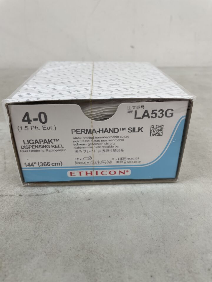 LA53G - ETHICON - Perma-Hand Non-Absorbable Braided Silk Suture, Size 4-0, 144 in. Length, Ligapak Reel Needle, (BX/12) - ( Expiry Date: 2026-08-31 )