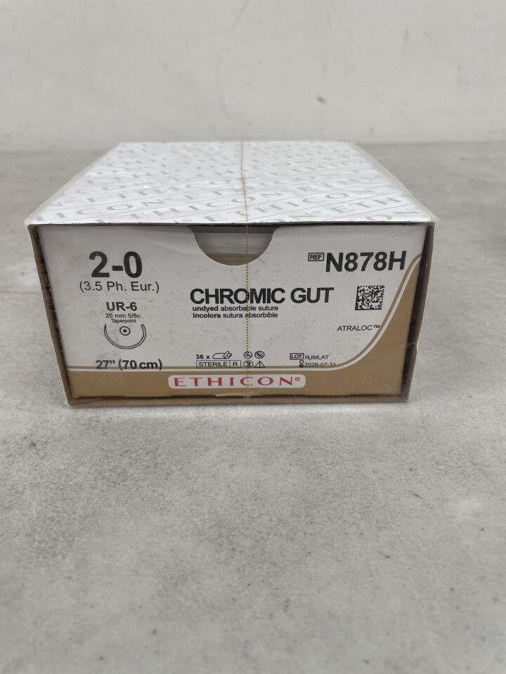 N878H - ETHICON - Gut Suture - Chromic, Taper Point, Absorbable, UR-6 26mm 5/8 Circle, Chromic Monofilament 27" = 70cm, Size: 2-0, (BX/36) - ( Expiry Date: 2026-07-31 )