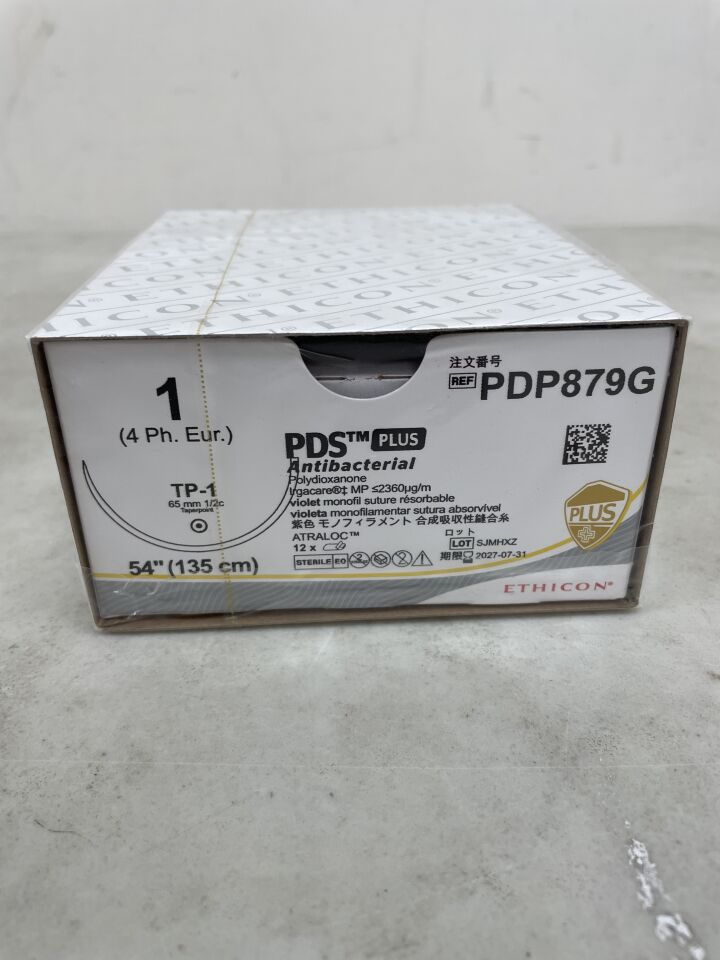 PDP879G - ETHICON - PDS Plus Absorbable Monofilament Suture, Size 1, 54 in. Length, TP-1 Needle, (BX/12) - ( Expiry Date: 2027-07-31 )