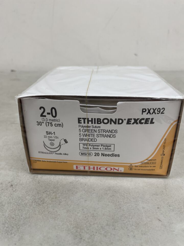PXX92 - ETHICON - Ethibond Excel Non-Absorbable Braided Polyester Suture, Size 2-0, 30 in. Length, SH-1 Needle, (BX/12) - ( Expiry Date: 2027-10-31 )