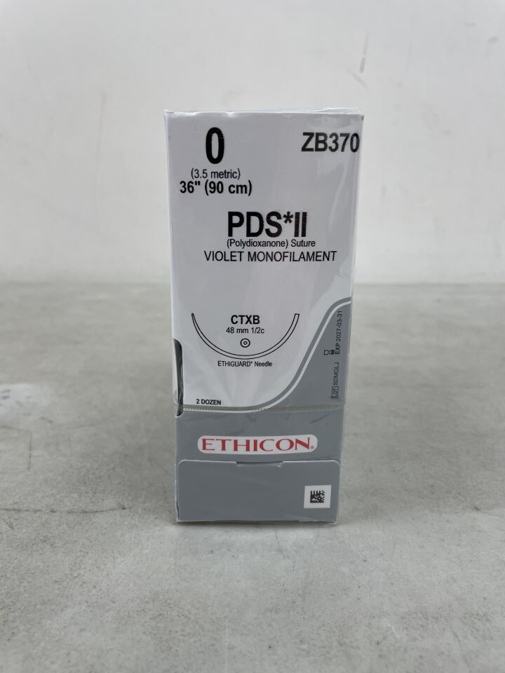 ZB370 - ETHICON - PDS II Absorbable Monofilament Polydioxanone Suture, Size 0, 36 in. Length, CTXB Needle, (BX/24) - ( Expiry Date: 2027-03-31 )