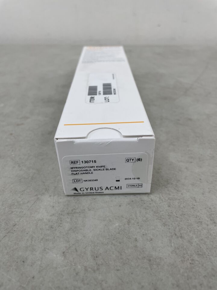 130715 - GYRUS ACMI - Myringotomy Knife, Flat Handle, Sickle Blade, (BX/6) - ( Expiry Date: 2034-10-19 )