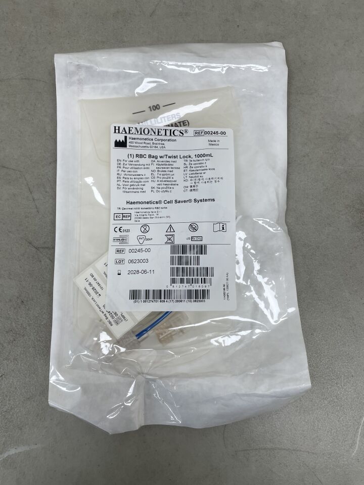 00245-00 - HAEMONETICS - RBC BAG with TWIST LOCK, 1000ml, Cell Saver Systems, (EA) - ( Expiry Date: 2028-06-11 )