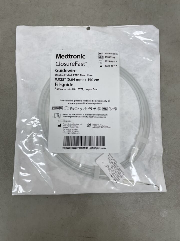 GW-025-150-DE1.5J - MEDTRONIC - ClosureFast Guidewire 1.5 J & Straight, PTFE, Fixed Core 0.025" x 150cm, (EA) - ( Expiry Date: 2029-10-17 )