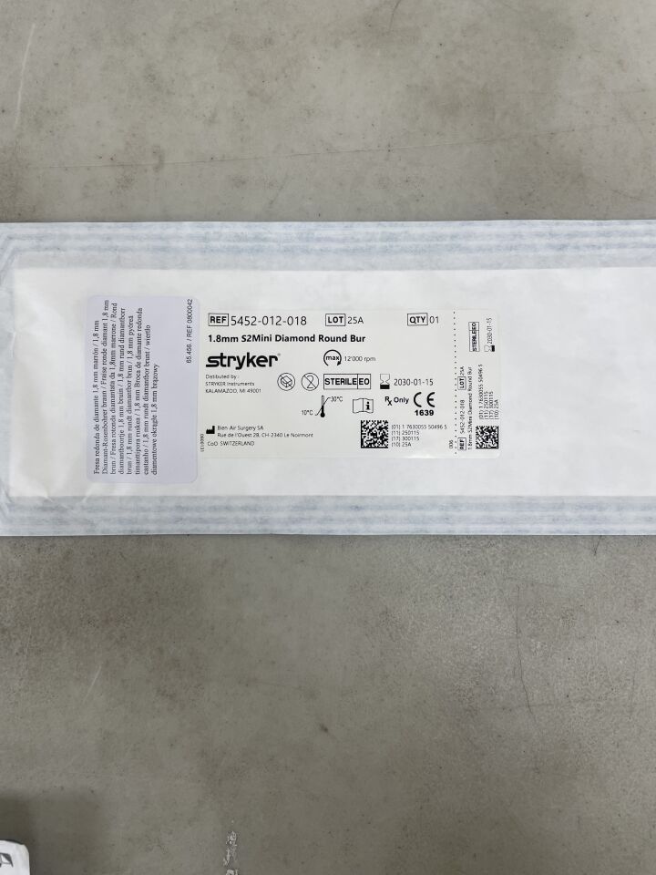 5452-012-018 - STRYKER - S2 Mini Diamond Round Bur 1mm x 1.8mm, (EA) - ( Expiry Date: 2030-01-15 )