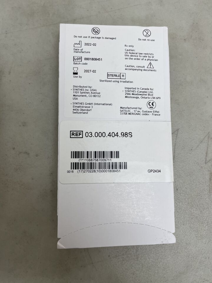 03.000.404.98S - SYNTHES - Sterile Right Saw, 17.8 x 15.2 x 4 x 0.6 mm, (EA) - ( Expiry Date: 2027-02-01 )