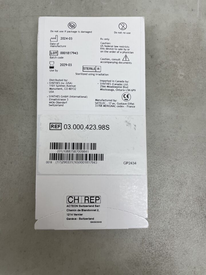 03.000.423.98S - SYNTHES - Scalpel, 1.2 x 32.1mm, (EA) - ( Expiry Date: 2029-03-01 )