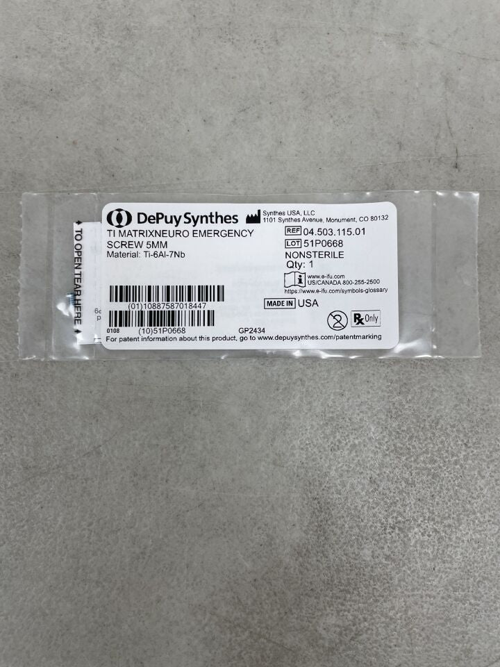04.503.115.01 - SYNTHES - MatrixNeuro Titanium Self-Tapping Emergency Screw, 1.8 dia. x 5 mm, (EA) - ( Expiry Date: 2099-12-31 )