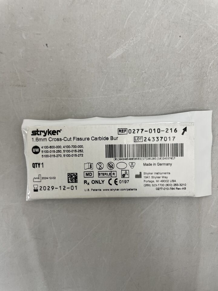 0277-010-216 - STRYKER - 1.6mm Cross-Cut Fissure Carbide Bur, (EA) - ( Expiry Date: 2029-12-01 )