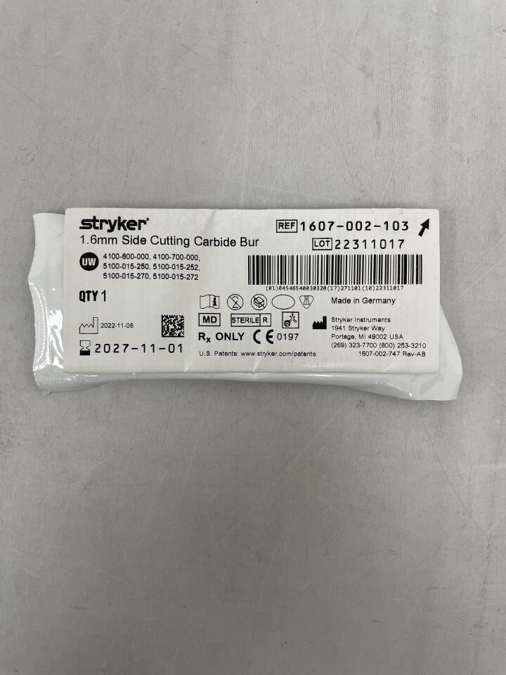 1607-002-103 - STRYKER - Fluted Solid Side Cutting Micro Burr, 1.6 mm Head Diameter, (EA) - ( Expiry Date: 2027-11-01 )