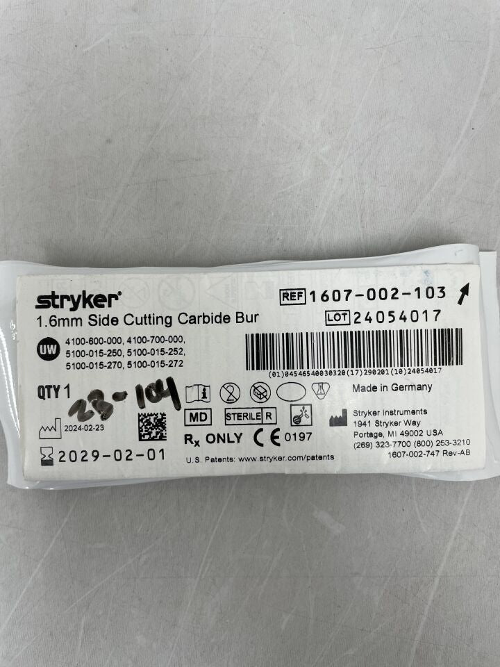1607-002-103 - STRYKER - Fluted Solid Side Cutting Micro Burr, 1.6 mm Head Diameter, (EA) - ( Expiry Date: 2029-02-01 )