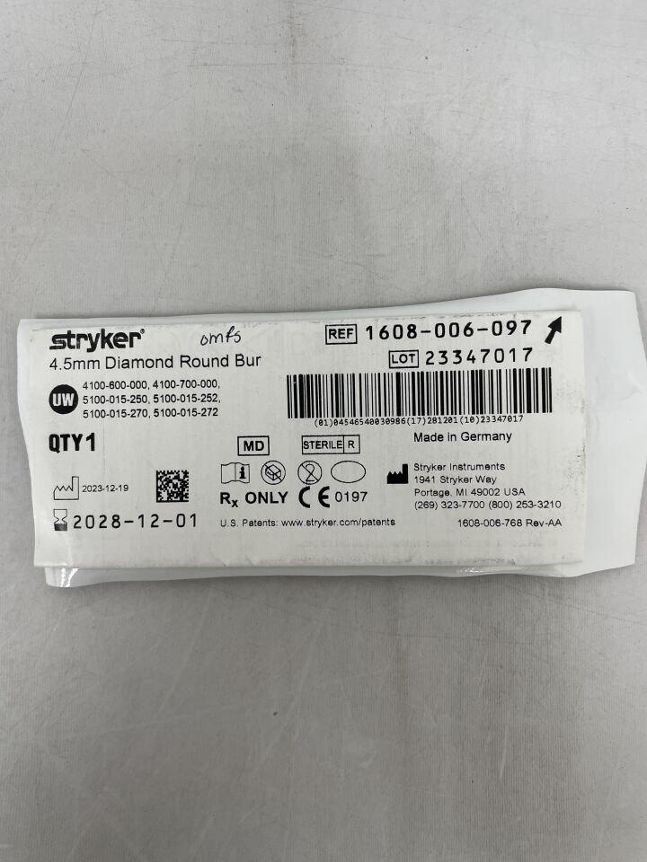 1608-006-097 - STRYKER - Round Diamond Bur: 4.5mm, (EA) - ( Expiry Date: 2028-12-01 )