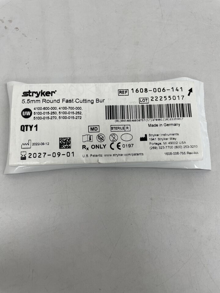 1608-006-141 - STRYKER - 5.5mm Round Fast Cutting Bur, (EA) - ( Expiry Date: 2027-09-01 )