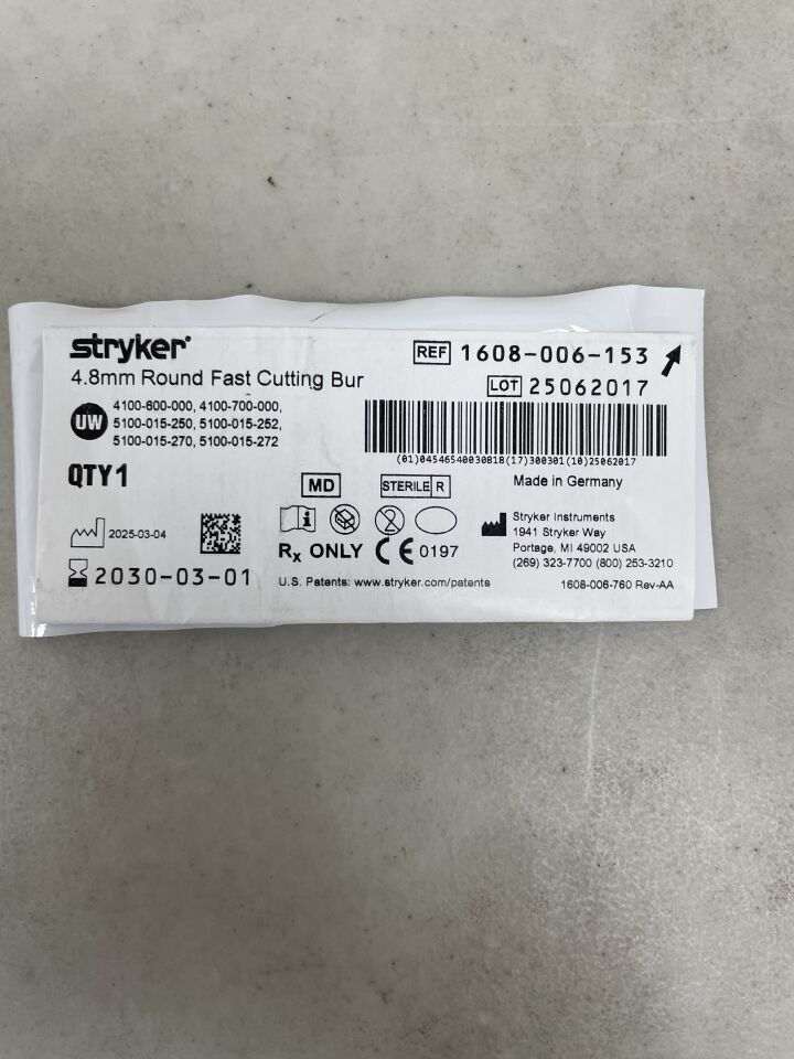 1608-006-153 - STRYKER - Round Fast Cutting Bur: 4.8mm, (EA) - ( Expiry Date: 2030-03-01 )