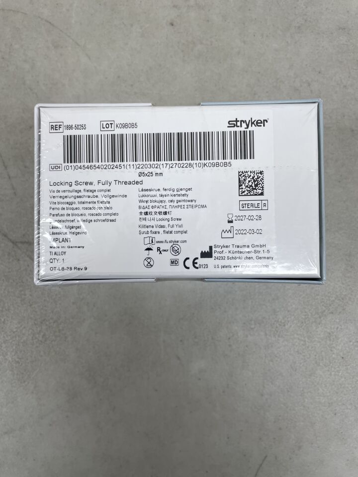 1896-5025S - STRYKER - 5mm Locking Screw - Fully Threaded / 25mm, (BX/1) - ( Expiry Date: 2027-02-28 )