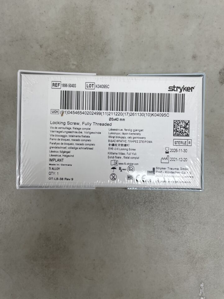 1896-5040S - STRYKER - Fully Threaded Locking Screw, 5 dia. x 40 mm Length, (BX/1) - ( Expiry Date: 2026-11-30 )