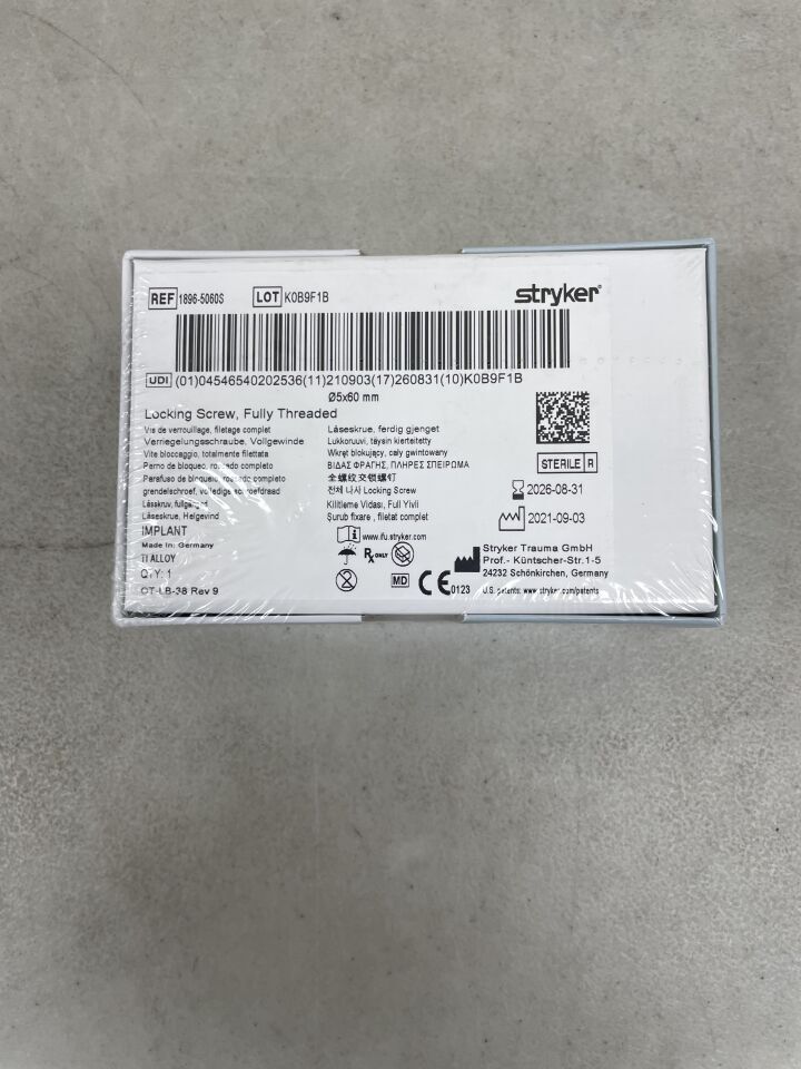 1896-5060S - STRYKER - 5mm Locking Screw - Fully Threaded / 60mm, (BX/1) - ( Expiry Date: 2026-08-31 )