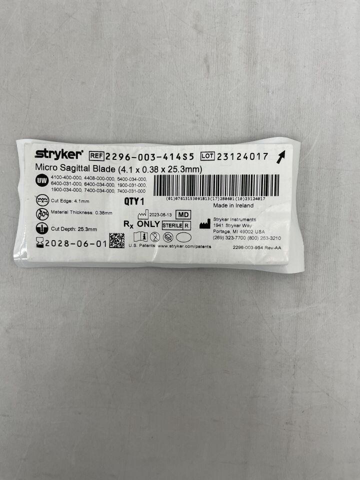 2296-003-414S5 - STRYKER - Micro Sagittal Blade 4.1mm x 25.3mm x 0.38mm, (EA) - ( Expiry Date: 2028-06-01 )