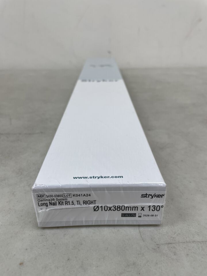 3430-0380S - STRYKER - Gamma3 Titanium Right R1.5 Cannulated Long Intramedullary Nail, 10 dia. x 380 mm, (BX/1) - ( Expiry Date: 2026-08-31 )