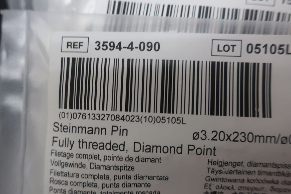 3594-4-090 - STRYKER - steinman pin fully thread, diamond point, (EA)