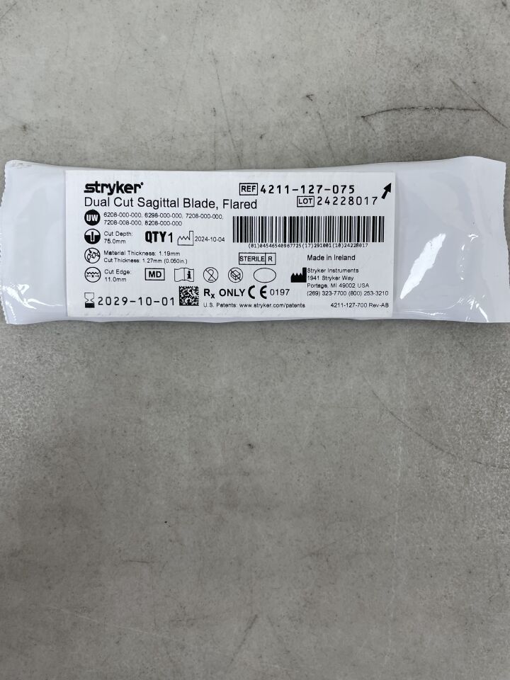 4211-127-075 - STRYKER - Dual-Cut Sagittal Blade 11mm x 75mm x 1.27mm, (EA) - ( Expiry Date: 2029-10-01 )
