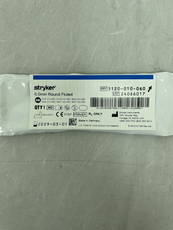 5120-010-060 - STRYKER - 6.0mm Round Fluted Bur, Medium, (EA) - ( Expiry Date: 2029-03-01 )