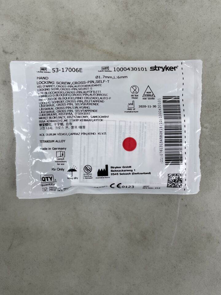 53-17006E - STRYKER - Titanium Self-Tapping Locking Screw, 1.7 dia. x 6 mm Length, (EA) - ( Expiry Date: 2099-12-31 )