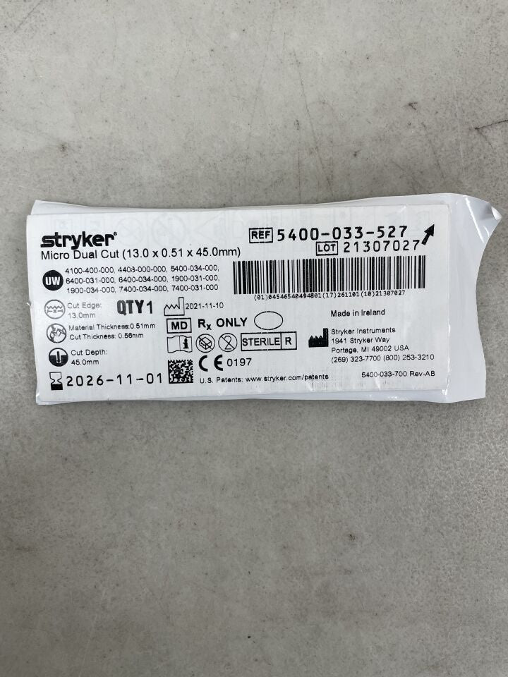 5400-033-527 - STRYKER - Dual-Cut Micro Blade 13mm x 45mm x 0.51mm, (EA) - ( Expiry Date: 2026-11-01 )