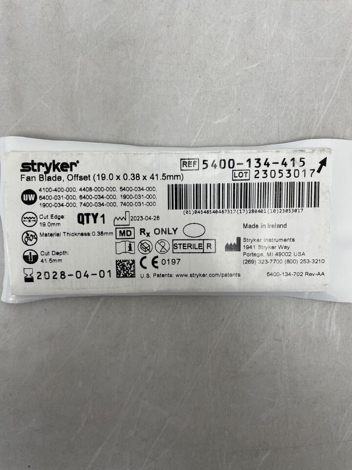 5400-134-415 - STRYKER - Core Fan Blade, Offset 19mm x 41.5mm x 0.38mm, (EA) - ( Expiry Date: 2028-04-01 )