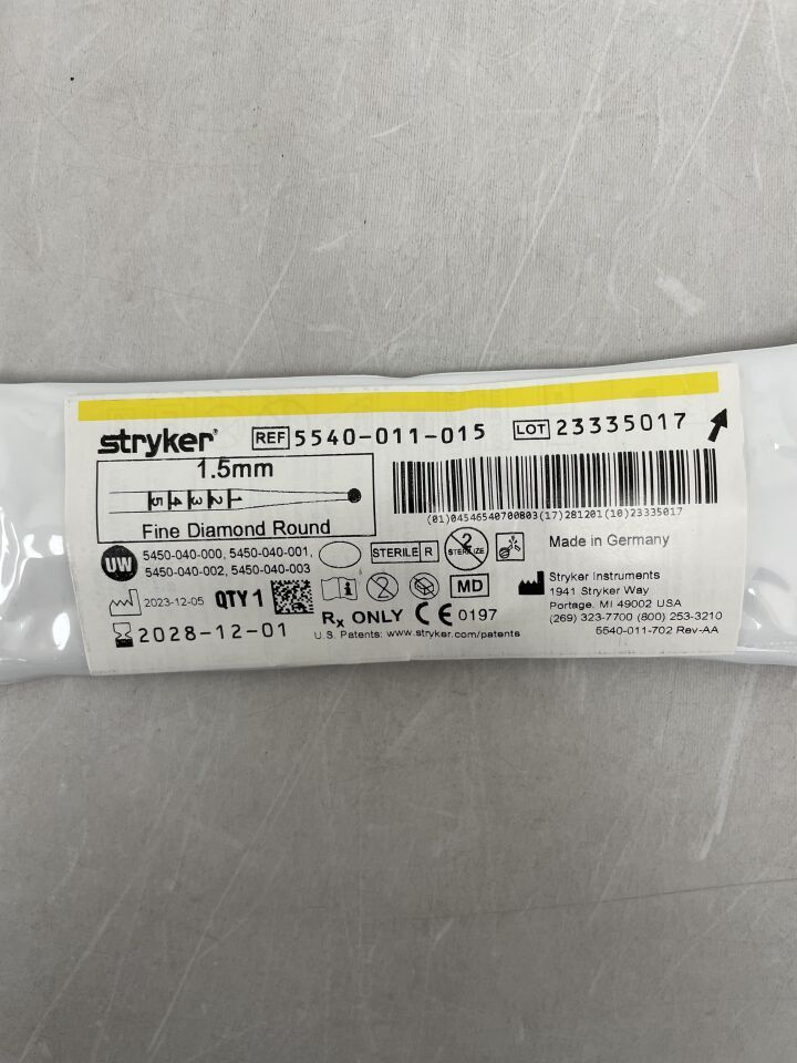 5540-011-015 - STRYKER - S2 Fine Diamond Round Bur 1.5mm, (EA) - ( Expiry Date: 2028-12-01 )