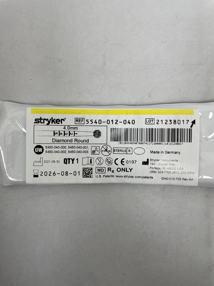 5540-012-040 - STRYKER - S2 Diamond Round Bur 4.0mm, (EA) - ( Expiry Date: 2026-08-01 )