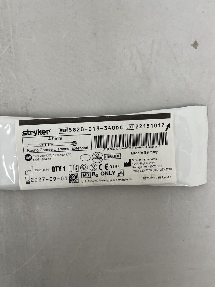 5820-013-340DC - STRYKER - 4.0mm Round Coarse Diamond, Extended, (EA) - ( Expiry Date: 2027-09-01 )