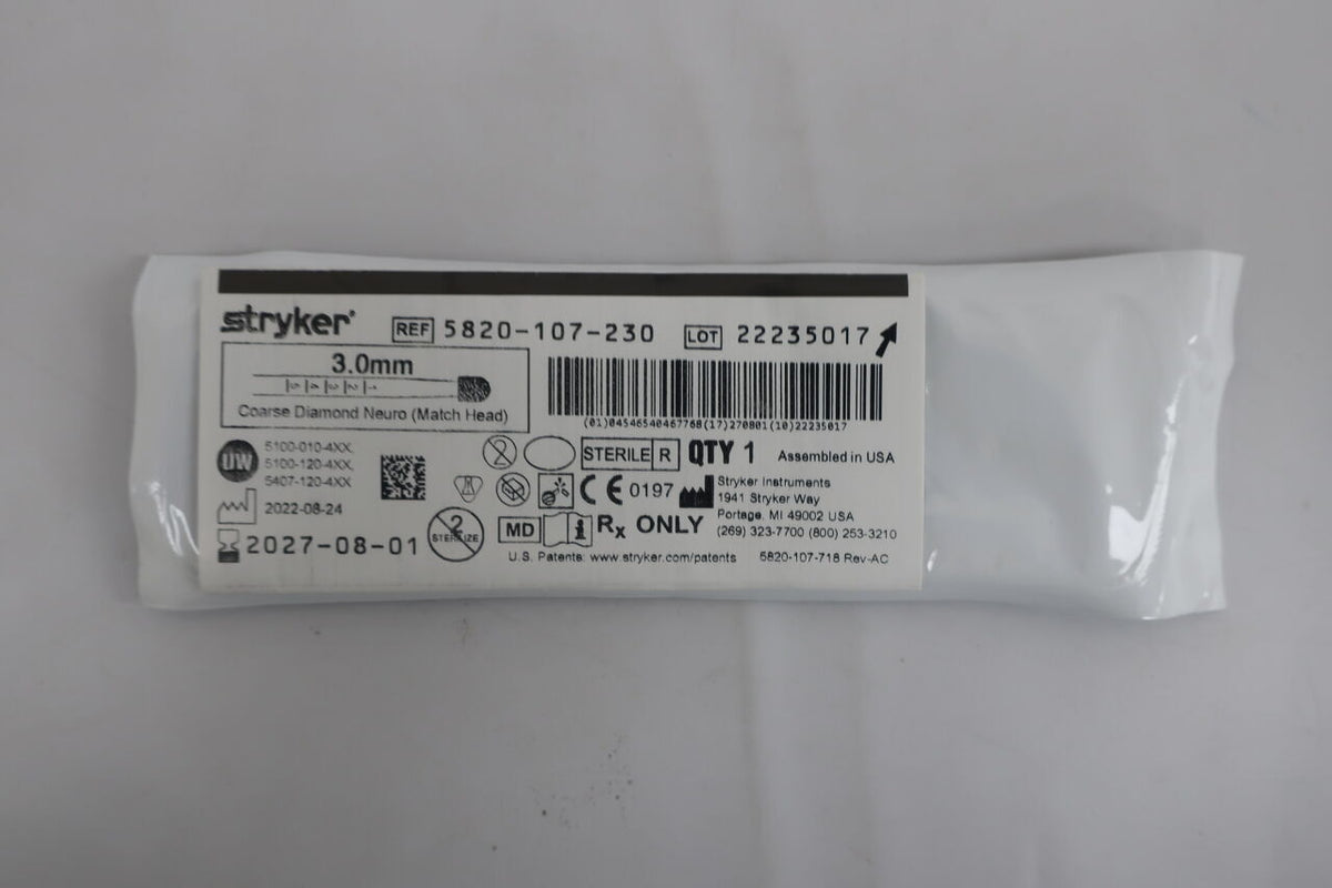 5820-107-230 - STRYKER - 4 mm Fluted Ball. Use with QD8-G1, SHORT-G1, QD8, QD8-S, SHORT Attachments., (EA)