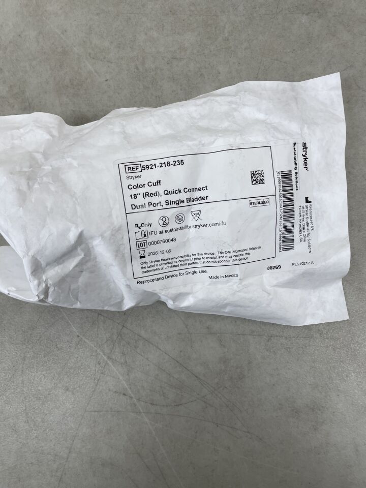 5921-218-235 - STRYKER - Color Cuff Tourniquet Single Bladder, Dual Port, Quick 18" x 4", (EA) - ( Expiry Date: 2026-12-06 )