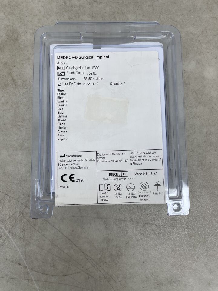 6330 - STRYKER - Medpor Surgical Implant, Sheet 38mm x 50mm, 1.5mm, (EA) - ( Expiry Date: 2032-01-10 )