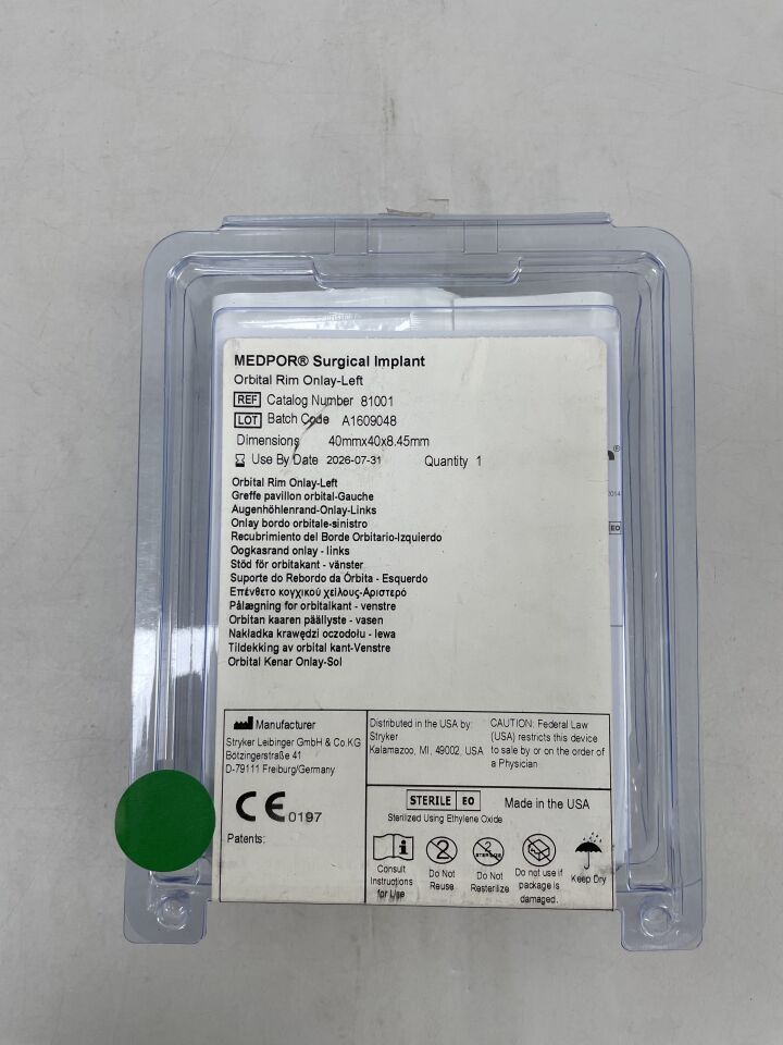 81001 - STRYKER - MEDPOR Orbital rim onlay , left,  40mm x 40mm x 8.45cm, (EA) - ( Expiry Date: 2026-07-31 )