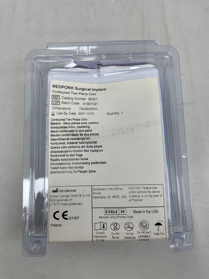 86001 - STRYKER - MEDPOR Surgical Imlant Contoured two piece chin 74x42x5mm, (EA) - ( Expiry Date: 2027-10-31 )